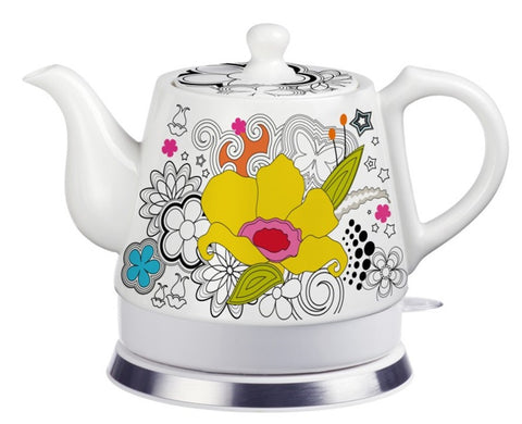 Teapot, Ceramic, Teamaker, Large Yellow Flower 12039