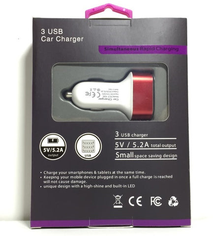 Car Multipurpose 3 USB AC/DC Charger Adapter Samsung Galaxy Andriod iPhone 15372