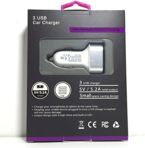 Car Multipurpose 3 USB AC/DC Charger Adapter Samsung Galaxy Andriod iPhone 15372
