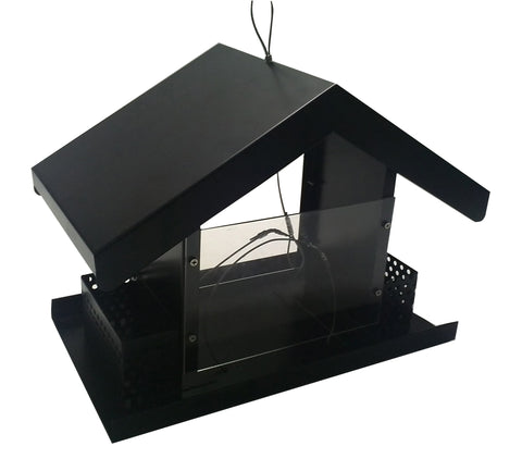 Metal & Acrylic Bird Feeder Bird House Outdoor Seed Feeder Garden Black 16090