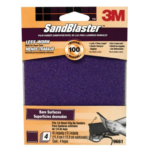 3M 9661ES 4-1/2" X 5-1/2" 100 GRIT MAROON CLIP ON PALM SANDER SANDBLASTER SHEET 4PK 17040