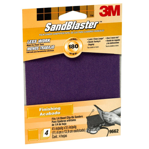 3M 9662 4-1/2" X 5-1/2" 180 GRIT GOLD CLIP ON PALM SANDER SANDBLASTER SHEET 4PK 17041
