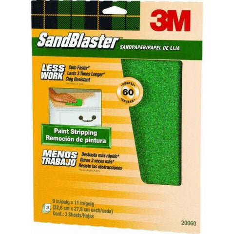 3M 20060-CC 9" X 11" 60 GRIT GREEN SANDBLASTER PAINT STRIPPING SHEETS 3PK 17043