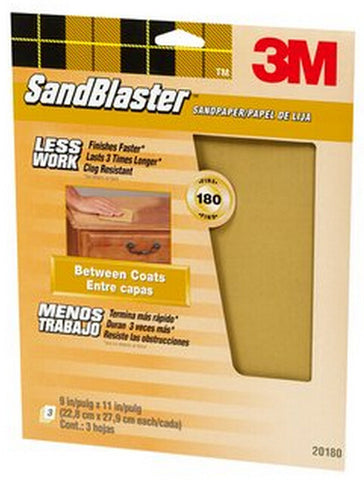 3M 20180-CC 9" X 11" 180 GRIT BETWEEN COATS SANDBLASTER 3PK 17064