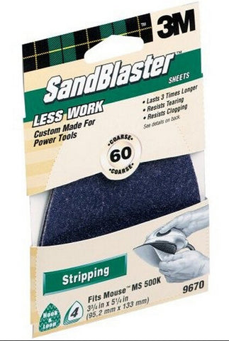 3M 9670 3-3/4" X 5-1/4" 60 GRIT MOUSE SANDBLASTER SHEETS 4PK 17068