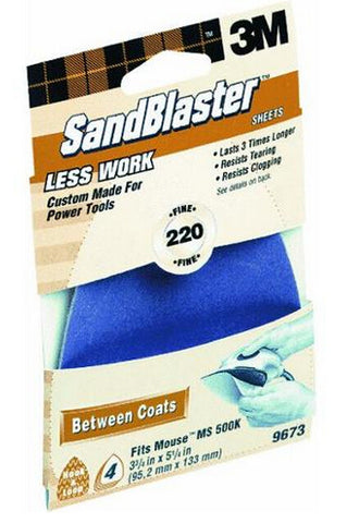 3M 9673 3-3/4" X 5-1/4" 220 GRIT MOUSE SANDBLASTER SHEETS 4PK 17071