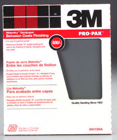 3M 99419NA 9" X 11" 600A WETORDRY SANDPAPER 25PK 17191