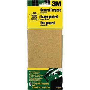 3M 09016 3-2/3" X 9" MEDIUM ALUMINUM OXIDE SANDPAPER 6PK 17221
