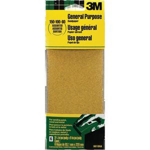 3M 09019 3-2/3" X 9" ASST ALUMINUM OXIDE PACKAGED SANDPAPER 6PK 17223