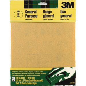 3M 9001NA 9" X 11" FINE GRIT ALUMINUM OXIDE PACKAGED SANDPAPER 5PK 17294