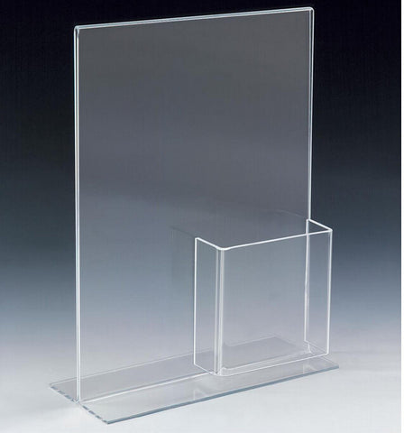 8.5 x 11 Acrylic Sign Holder with Pocket for 4 x 9 Brochures, T-style - Clear 19052