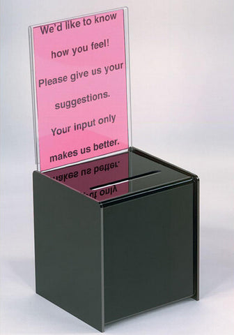 5.3" x 13.0" x 5.5" Acrylic Ballot Box with 5 x 7 Header - Black 19220