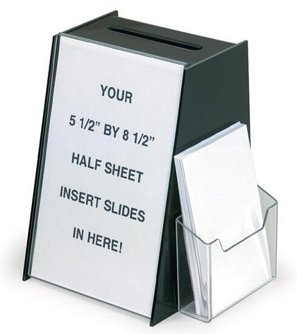 5.9" x 8.3" x 5.5" Acrylic Ballot Box with 5.5 x 8.5 Sign Holder Side Pocket - Black 19222