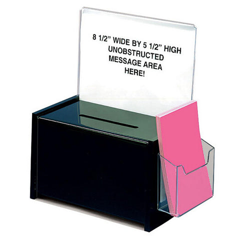 8.75" x 5" x 11" Acrylic Ballot Box with 8.75 x 5 Header, Pen Side Pocket - Black 19224