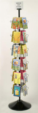 20.0" x 66.0" x 20.0", Rotating Greeting Card Display w/ Sign Clip, Floorstanding, 24 Pockets - Black