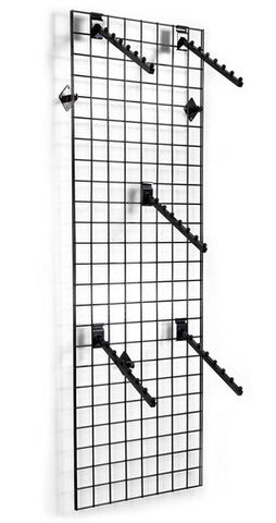 Wall Mounted Gridwall Panels, Set of 2, (25) 7 Ball Waterfall Hooks   Black