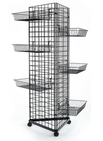 3 Sided Gridwall Fixtures, Set of (2), Wheeled Bases, Includes (12) Baskets