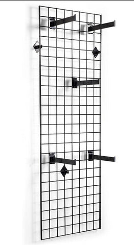 2' x 6' Wall Mounted Gridwall Panels, Set of 2, (25) 12 Faceout Hooks   Black