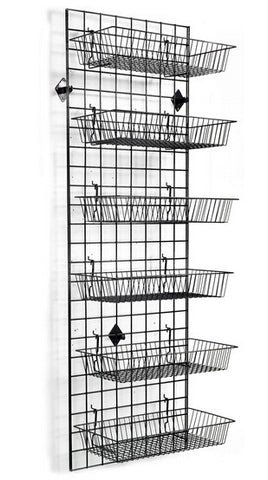 2' x 6' Wall Mounted Gridwall Panels, Set of 2, (12) Baskets   Black 19360