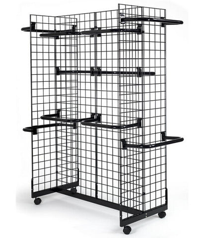 Gridwall Fixture w/ Wheels (10) C Rails, Gondola Design   Black 19367