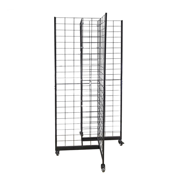 Four-Sided Gridwall Display Rack Black 3X4" Grid 4-Way Floor Stand Tradeshow 19368