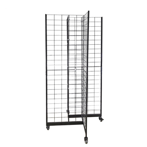 Four-Sided Gridwall Display Rack Black 3X4" Grid 4-Way Floor Stand Tradeshow 19368