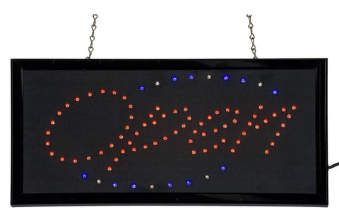 OPEN Animated LED Sign with Hanging Chain, Rectangular Red Blue 19535