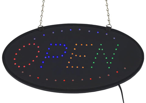OPEN Animated LED Sign with Hanging Chain, Round 19537