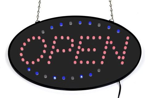 OPEN Animated LED Sign with Hanging Chain, Round Blue Red 19542