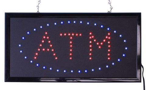 "ATM" Animated LED Sign with Hanging Chain, Rectangular - Red Blue 19559