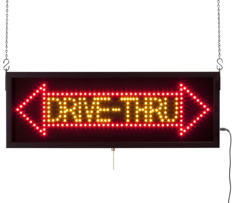 "DRIVE-THRU" Animated LED Sign with Hanging Chain, Rectangular - Yellow Red 19573
