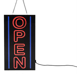 OPEN LED Sign with Hanging Chain, Rectangular Vertical 23 x 11 Red Blue