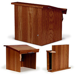 14" Tabletop Portable Podium with Folding Design, Oak Wood - Dark Stain 19601