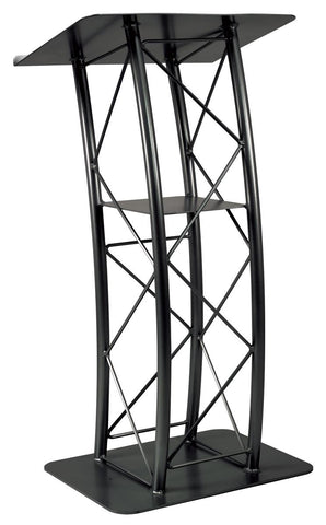 23-1/2" Truss Podium for Floor, Built-in Shelf, Curved, Aluminum and Steel - Black 19602