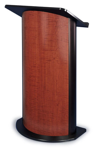26-3/4" Curved Podium for Floor, Aluminum and MDF - Black with Cherry Panel 19621