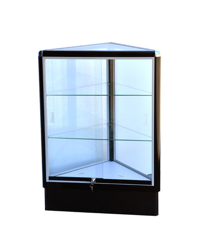 Black triangle corner showcase 20 inch frame shelf retail store display wall