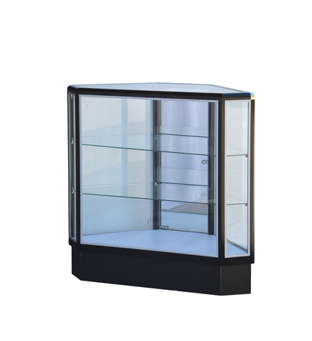 Black hexagonal corner showcase 20L X 20W X12"D X 38"H frame shelf retail store