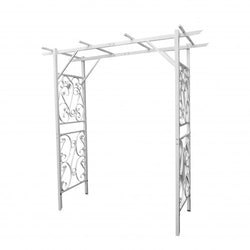 FixtureDisplays? White Metal Arbor Arch Wedding Garden Trellis Climbing Planting Patio Decor 80 Wide X 39 Deep X 86 High, Inside Door Width 59 10017