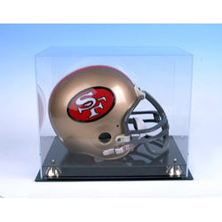 Football Helmet Display Case with black acrylic base and gold risers 100187