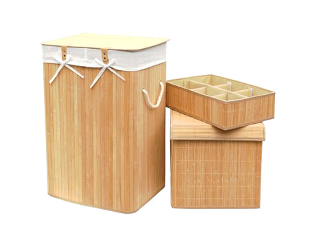 Bamboo Laundry Hamper Bamboo Clothes Bin Natural Storage Basket Organizer Set