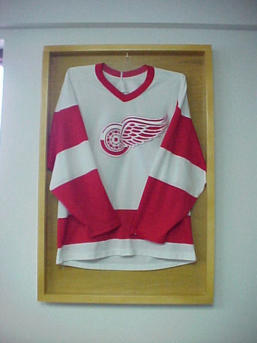 Golden Oak Finish Shadow Box Jersey Display case 100219