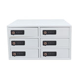 6-Slot Cellphone Locker iPad Mini Charging Station 2-Prong Femail Plug Combination Lock Master Key Code Finder Max 5 Watts Per Slot Output 10041