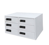 6-Slot Cellphone Locker iPad Mini Charging Station 2-Prong Femail Plug Combination Lock Master Key Code Finder Max 5 Watts Per Slot Output 10041