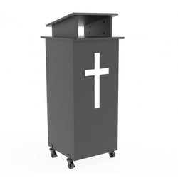 Black Wood Podium Pulpit Lectern Event Debate Speech School Mobile Wheel Castors