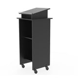 Black Wood Podium Pulpit Lectern Event Debate Speech School Mobile Wheel Castors