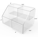 FixtureDisplays? Small 4-Slot Double Wide Tiered Acrylic Desktop Organizer - Ideal for Makeup and Pens 100813