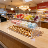 FixtureDisplays? Clear Acrylic 3-Tier Retail Bin with Brochure Holder - Ideal for Candy, Dry Food, and Literature Display 100817