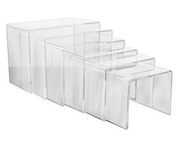 FixtureDisplays® Set of 6 clear acrylic display risers in varying heights (2", 3", 4", 5", 6", 7"), ideal for jewelry showcase fixtures 100910