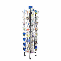 64 Adjustable Pockets Display Rack 5x7 7x5 up to 9.3 Wide X 8 Tall Cards, 1.27 deep Pockets, Double Tier Greeting Post Card Christmas Holiday Spinning Rack Stand Black 11603 M DOUBLE BLK