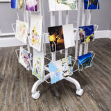 64 Adjustable Pockets Display Rack 5x7 7x5 up to 9.3 Wide X 8 Tall Cards, 1.27 deep Pockets, Double Tier Greeting Post Card Christmas Holiday Spinning Rack Stand White 10139-WHITE